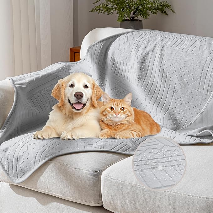 Waterproof Recliner Chair Cover - Washable Double-Sided Velvet and Pattern Reversible Cover for Couch, Bed, Car and Sofa Protection for Dogs, 30x40in/Light Grey