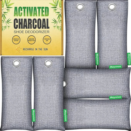 Activated Charcoal Odor Absorber for Strong Odor, Natural Shoe Deodorizer. Sneaker Odor Eliminator, 6 Pack Bamboo Charcoal Air Purifying Bags, Odor Remover Moisture Absorbers for Shoes