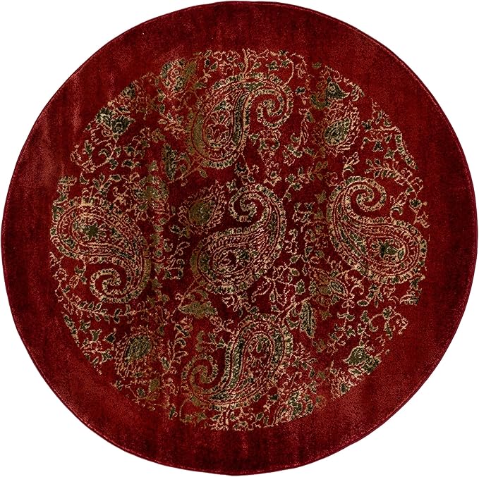 SAFAVIEH Lyndhurst Collection Area Rug - 5'3" Round, Red & Multi, Traditional Paisley Design, Non-Shedding & Easy Care, Ideal for High Traffic Areas in Living Room, Bedroom (LNH224B)