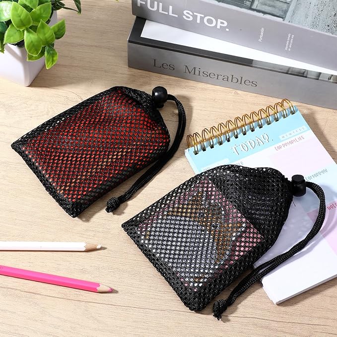 6 Pcs Small Mesh Bag Drawstring, 6" X 4" Black Nylon Drawstring Bags, Portable Mesh Gift Bags for Travel Stuff