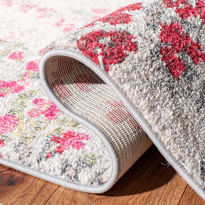 SAFAVIEH Monaco Collection Area Rug - 8' x 10', Ivory & Pink, Floral Design, Non-Shedding & Easy Care, Ideal for High Traffic Areas in Living Room, Bedroom (MNC205R)