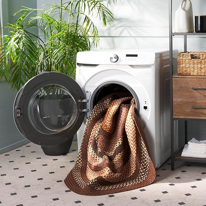 SAFAVIEH Washable Rug Outdoor Braided Collection - 4' x 6' Oval, Brown & Light Brown, Handmade & Reversible, Non-Shedding & Easy to Clean, Ideal for Patio, Backyard, Mudroom (BRD313T)