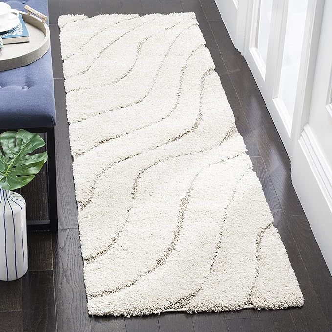 SAFAVIEH Florida Shag Collection Runner Rug - 2'3" x 9', Cream & Beige, Non-Shedding & Easy Care, 1.2-inch Thick Ideal for High Traffic Areas in Living Room, Bedroom (SG472-1113)