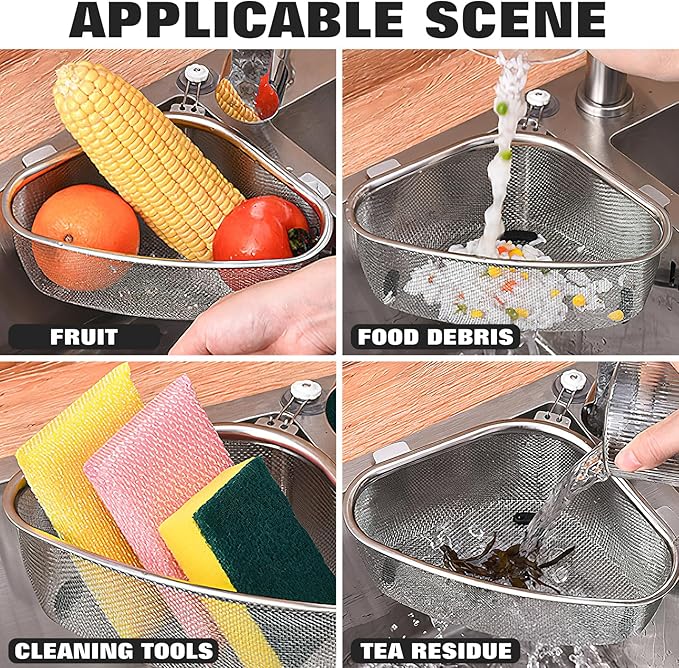 Mesh Strainer Sink Strainer Basket Mesh Basket Stainless Steel Triangle Sink Drainer Kitchen Triangular Corner Colander Metal Shelving