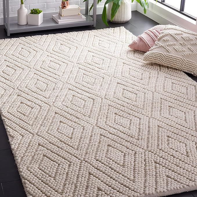 SAFAVIEH Natura Collection Accent Rug - 4' x 6', Ivory, Handmade Moroccan Boho Trellis Wool, Ideal for High Traffic Areas in Entryway, Living Room, Bedroom (NAT224A)