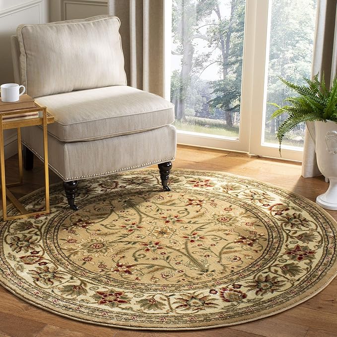 SAFAVIEH Lyndhurst Collection Area Rug - 3'3" Round, Beige & Ivory, Traditional Oriental Design, Non-Shedding & Easy Care, Ideal for High Traffic Areas in Living Room, Bedroom (LNH212D)