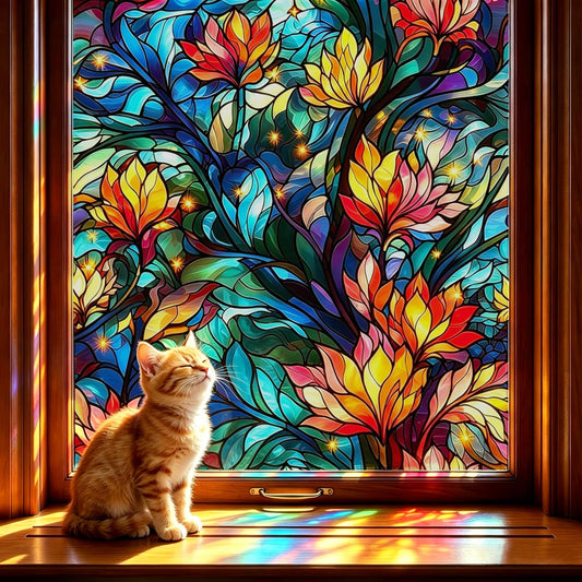 LaCheery Window Privacy Film Stained Glass Vintage Blue - Image 1