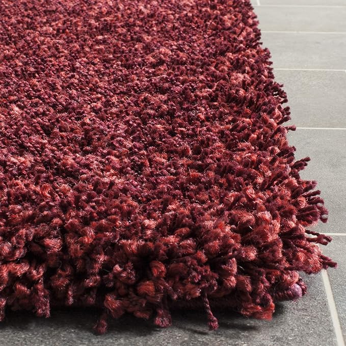 SAFAVIEH Santa Monica Shag Collection 2'3" x 11' Maroon SGN725 Solid Non-Shedding Living Room Bedroom Dining Room Entryway Plush 2-inch Thick Runner Rug