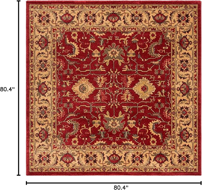 SAFAVIEH Mahal Collection Area Rug - 6'7" Square, Red & Beige, Traditional Oriental Design, Non-Shedding & Easy Care, Ideal for High Traffic Areas in Living Room, Bedroom (MAH693Q)