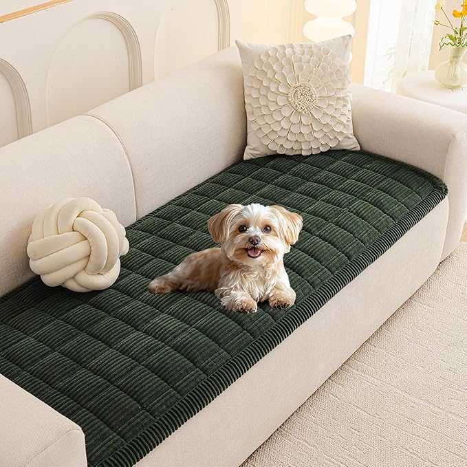 MEETSKY Couch Cover for 3 Cushion Couch Sofa, Sofa Covers for Dogs Washable, Non-Slip Sofa Protector Pet Friendly Dog Mats for Couches Soft Furniture Covers, 27.6" x 82.7", Moss Green