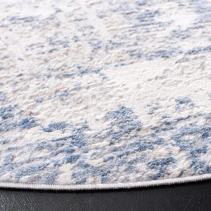 SAFAVIEH Amelia Collection 6'7" Round Ivory/Blue ALA700A Modern Abstract Non-Shedding Dining Room Entryway Foyer Living Room Bedroom Area Rug