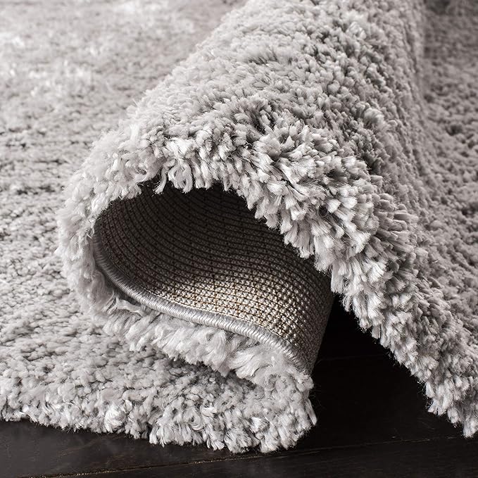 SAFAVIEH Fontana Shag Collection Area Rug - 5'3" Square, Grey, Solid Design, Non-Shedding & Easy Care, 2-inch Thick Ideal for High Traffic Areas in Living Room, Bedroom (FNT800F)