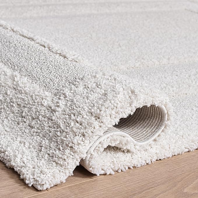 SAFAVIEH Florida Shag Collection Area Rug - 9'6" x 13', Creme & Creme, Border Design, Non-Shedding & Easy Care, 1.2-inch Thick Ideal for High Traffic Areas in Living Room, Bedroom (SG454-1111)