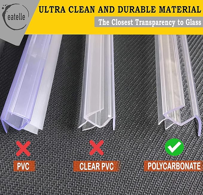eatelle Shower Door Bottom Seal with Drip Rail for 3/8" (10mm) Thick Glass, 36" Long Sweep - Ultra Clear Polycarbonate