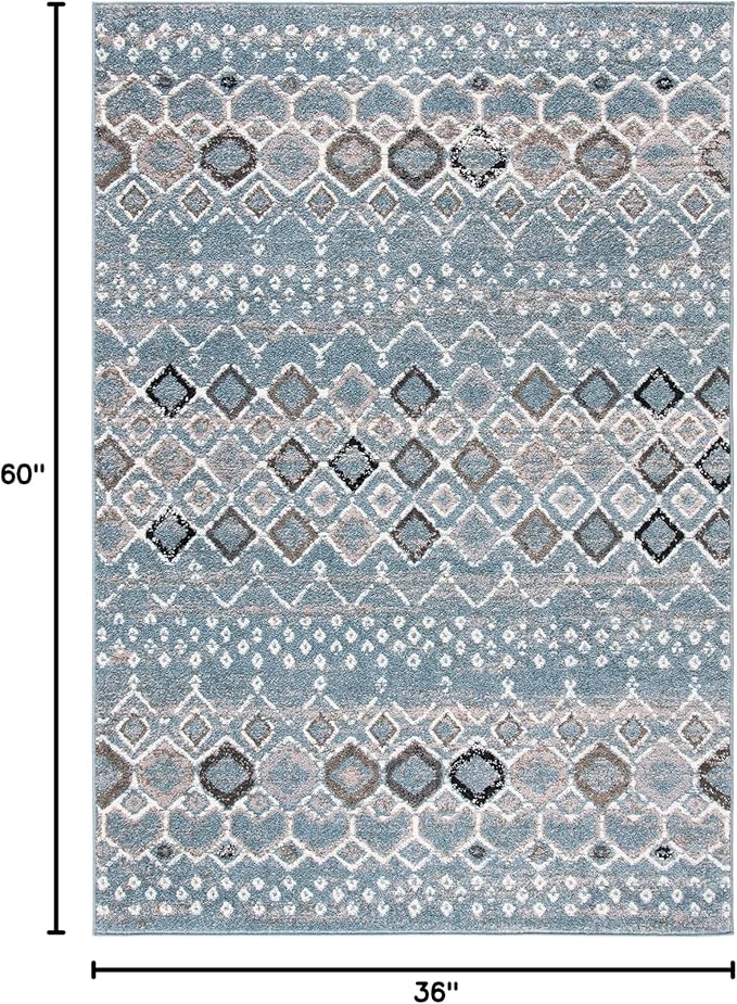 SAFAVIEH Amsterdam Collection Accent Rug - 3' x 5', Blue & Ivory, Moroccan Boho Design, Non-Shedding & Easy Care, Ideal for High Traffic Areas in Entryway, Living Room, Bedroom (AMS108L)