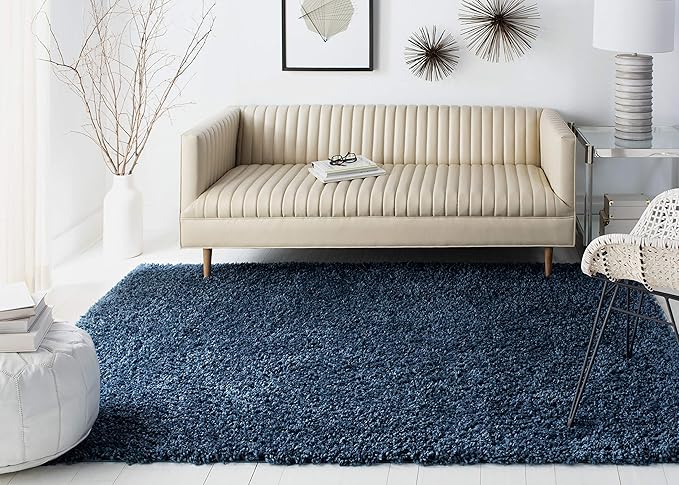 SAFAVIEH August Shag Collection Area Rug - 5'3" x 7'6", Navy, Solid Design, Non-Shedding & Easy Care, 1.5-inch Thick Ideal for High Traffic Areas in Living Room, Bedroom (AUG200M)