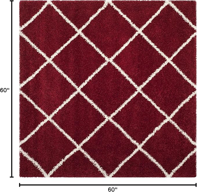 SAFAVIEH Hudson Shag Collection Area Rug - 5' Square, Red & Ivory, Modern Trellis Design, Non-Shedding & Easy Care, 2-inch Thick Ideal for High Traffic Areas in Living Room, Bedroom (SGH281R)