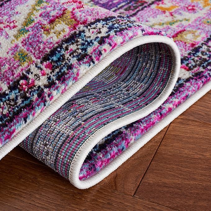 SAFAVIEH Monaco Collection Area Rug - 5'1" x 7'7", Violet & Fuchsia, Non-Shedding & Easy to Clean, Distressed Medallion Design, Ideal for Living Room, Bedroom, Dining Space (MNC243P)