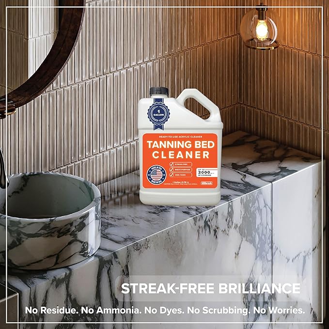 Tanning Bed Cleaner Acrylic Cleaner for Indoor Tanning Beds - Up to 2000 sq ft of Coverage - 1 Gallon Universal, Streak-free, Professional Cleaning Solution for All Non-Porous Surfaces