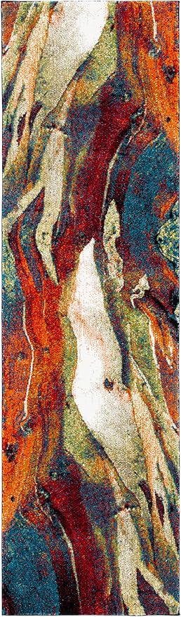 SAFAVIEH Glacier Collection 2'3" x 12' Red/Green GLA126Q Modern Abstract Non-Shedding Living Room Bedroom Runner Rug