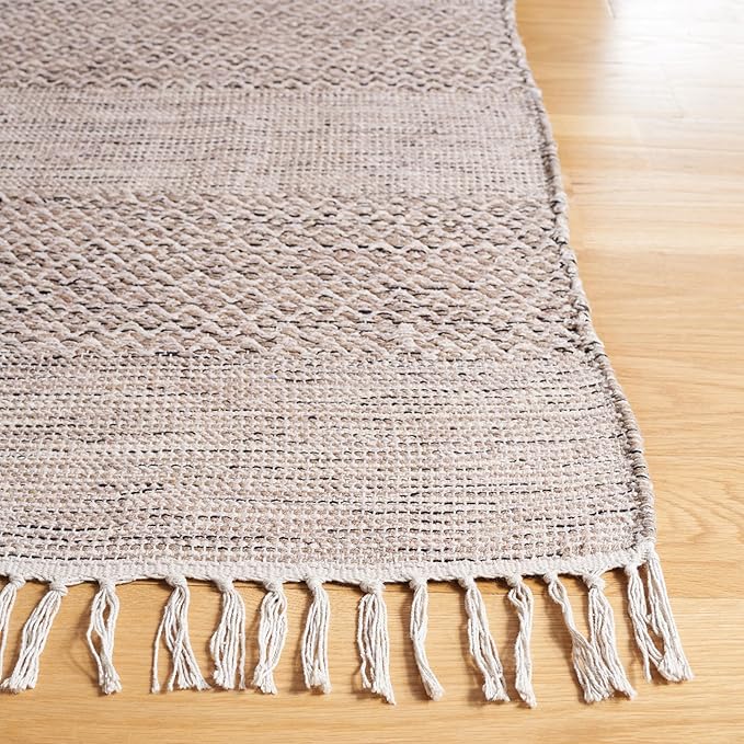 SAFAVIEH Montauk Collection Runner Rug - 2'3" x 20', Ivory & Steel Grey, Handmade Flat Weave Boho Farmhouse Cotton Tassel Fringe, Ideal for High Traffic Areas in Living Room, Bedroom (MTK330M)