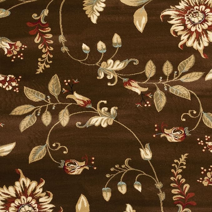 SAFAVIEH Lyndhurst Collection Area Rug - 6'7" Square, Brown & Multi, Traditional Floral Design, Non-Shedding & Easy Care, Ideal for High Traffic Areas in Living Room, Bedroom (LNH552-2591)