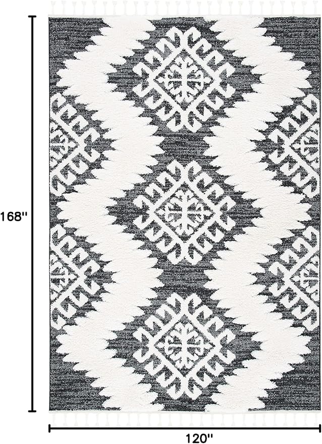 SAFAVIEH Moroccan Tassel Shag Collection Area Rug - 10' x 14', Dark Grey & Ivory, Rustic Trellis, Non-Shedding & Easy Care, 2-inch Thick Ideal for High Traffic Areas in Living Room, Bedroom (MTS652H)