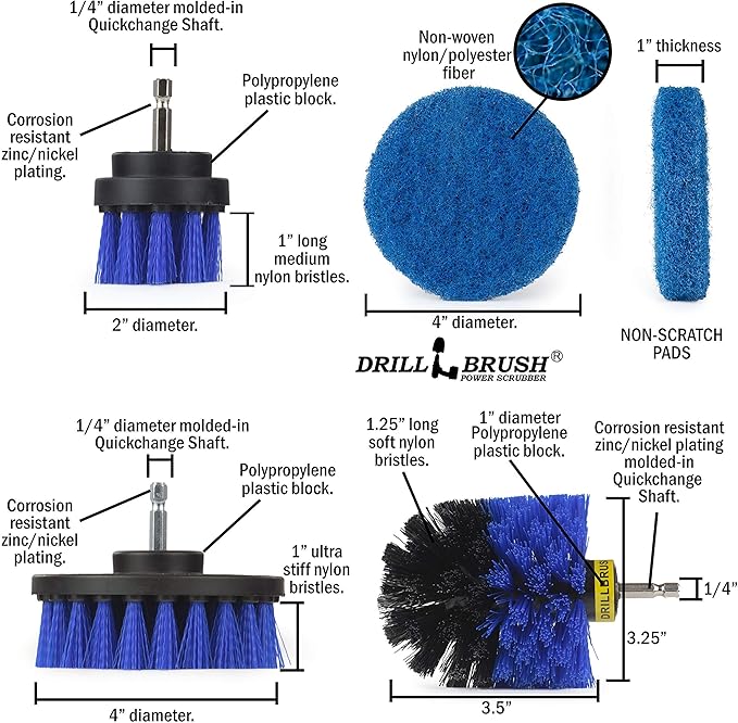Drillbrush Cleaning Tools - Cordless Drill Accessories - Drill Brush Scrubber Attachments - Pool Cleaner - Home Cleaning Brushes - Kitchen Scrub Brush - Kitchen Cleaner Pads - Stove Brush - Counters