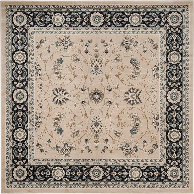SAFAVIEH Lyndhurst Collection Area Rug - 7' Square, Light Beige & Anthracite, Traditional Oriental Design, Non-Shedding & Easy Care, Ideal for High Traffic Areas in Living Room, Bedroom (LNH340K)
