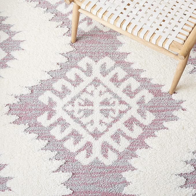 SAFAVIEH Moroccan Tassel Shag Collection Area Rug - 9' x 12', Pink & Ivory, Boho Rustic Trellis, Non-Shedding & Easy Care, 2-inch Thick Ideal for High Traffic Areas in Living Room, Bedroom (MTS652U)