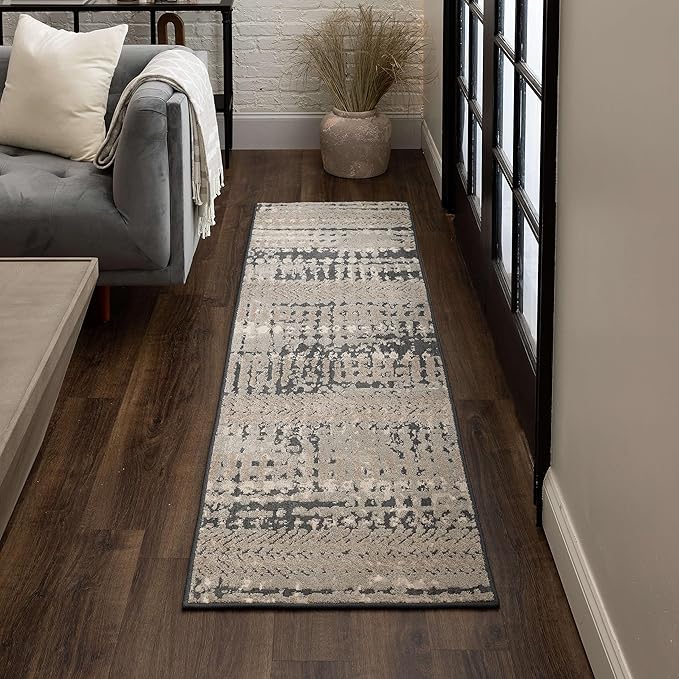 Mohawk Home Dutton Modern Abstract Stripe Gray 2' 1" x 5' Area Rug Perfect for Kitchen, Living Room, Dining Room