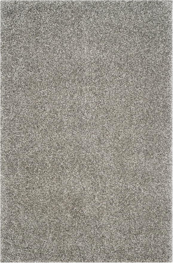 SAFAVIEH Santa Monica Shag Collection 4' x 6' Silver SGN725 Solid Non-Shedding Living Room Bedroom Dining Room Entryway Plush 2-inch Thick Area Rug