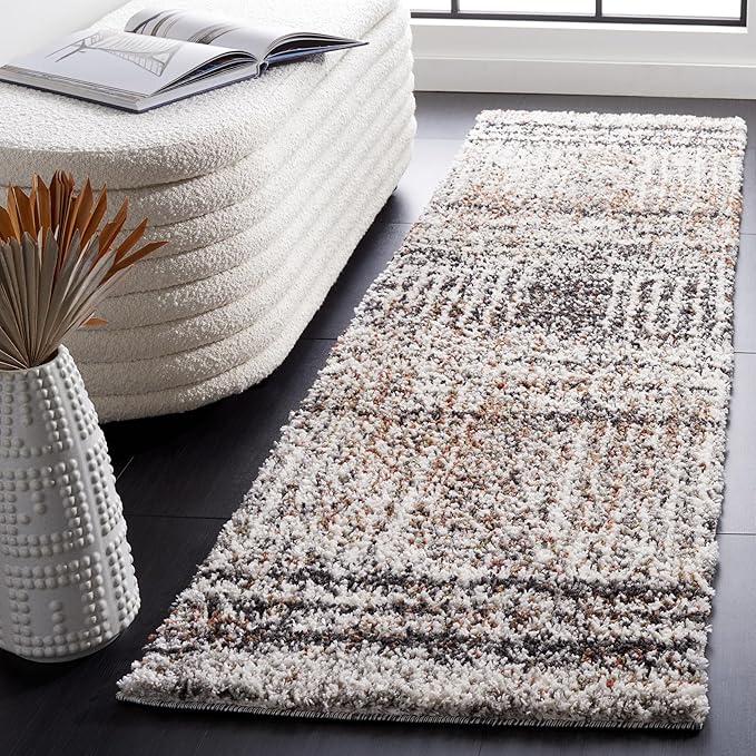 SAFAVIEH Jericho Shag Collection Runner Rug - 2'2" x 8', Black & Rust, Design, Non-Shedding & Easy Care, 1.2-inch Thick Ideal for High Traffic Areas in Living Room, Bedroom (JER100Z)