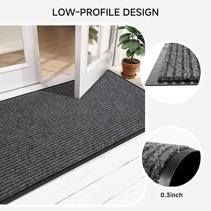 Durable Front Door Mat, Heavy Duty Indoor Outdoor Doormat, 48” x 36” Low Profile Outdoor Mats for Home Entrance, Stain and Fade Resistant Shoe Scraper Mat, Ideal for High Traffic Area