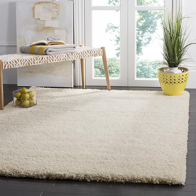 SAFAVIEH Santa Monica Shag Collection 3' x 5' Ivory SGN725 Solid Non-Shedding Living Room Bedroom Dining Room Entryway Plush 2-inch Thick Area Rug