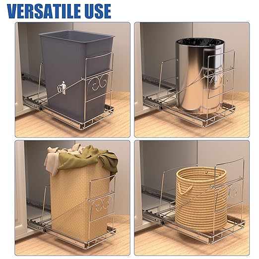Pull Out Trash Can Under Cabinet, Adjustable Cabinet Trash Can Pull Out Kit Under Sink Slide Out Shelf(Bin Not Included), Fits Min. 12" Opening Cabinet