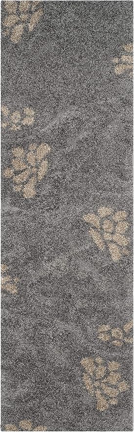 SAFAVIEH Florida Shag Collection Runner Rug - 2'3" x 11', Grey & Beige, Floral Design, Non-Shedding & Easy Care, 1.2-inch Thick Ideal for High Traffic Areas in Living Room, Bedroom (SG464-8013)