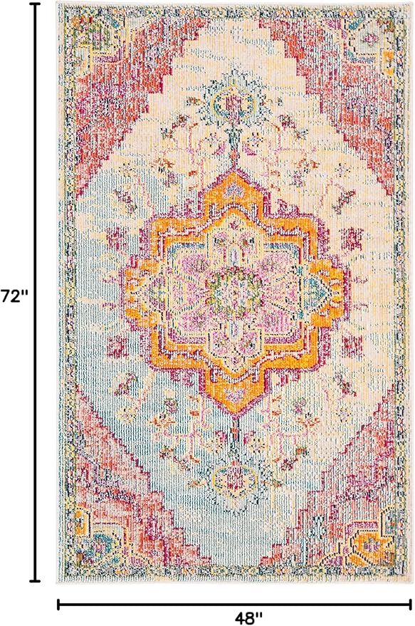SAFAVIEH Crystal Collection Accent Rug - 4' x 6', Light Blue & Fuchsia, Medallion Distressed Design, Non-Shedding & Easy Care, Ideal for High Traffic Areas in Entryway, Living Room, Bedroom (CRS501B)