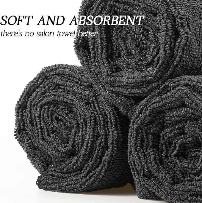 Shimeyao 24 Pack Bleach Proof Towels Microfiber Absorbent Resistant Hair Hand Towels Bulk Quick Dry for Barber Gym Bath Spa Shaving (Black,16 x 29 Inch)