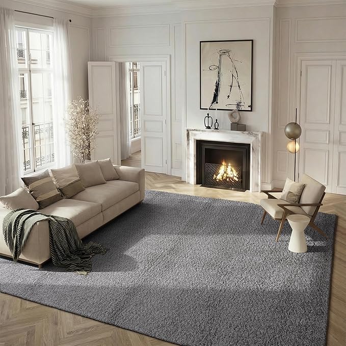 SAFAVIEH Santa Monica Shag Collection 8' x 10' Silver SGN725 Solid Non-Shedding Living Room Bedroom Dining Room Entryway Plush 2-inch Thick Area Rug