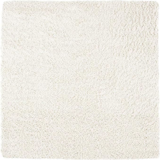 SAFAVIEH August Shag Collection Area Rug - 5' Square, Ivory, Solid Design, Non-Shedding & Easy Care, 1.5-inch Thick Ideal for High Traffic Areas in Living Room, Bedroom (AUG200C)