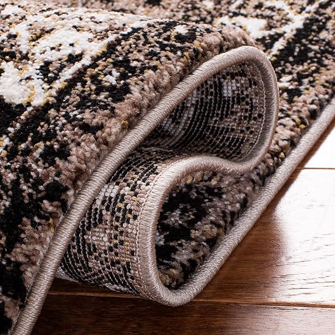 SAFAVIEH Vintage Hamadan Collection Area Rug - 6'7" Square, Brown & Black, Oriental Distressed Design, Non-Shedding & Easy Care, Ideal for High Traffic Areas in Living Room, Bedroom (VTH293T)
