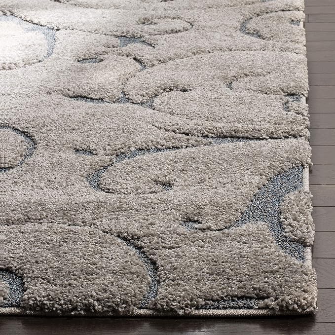 SAFAVIEH Florida Shag Collection Area Rug - 9'6" x 13', Grey & Light Blue, Scroll Design, Non-Shedding & Easy to Clean, High-Low Plush Pile, Ideal for Living Room, Bedroom, Dining Space (SG455-1160)