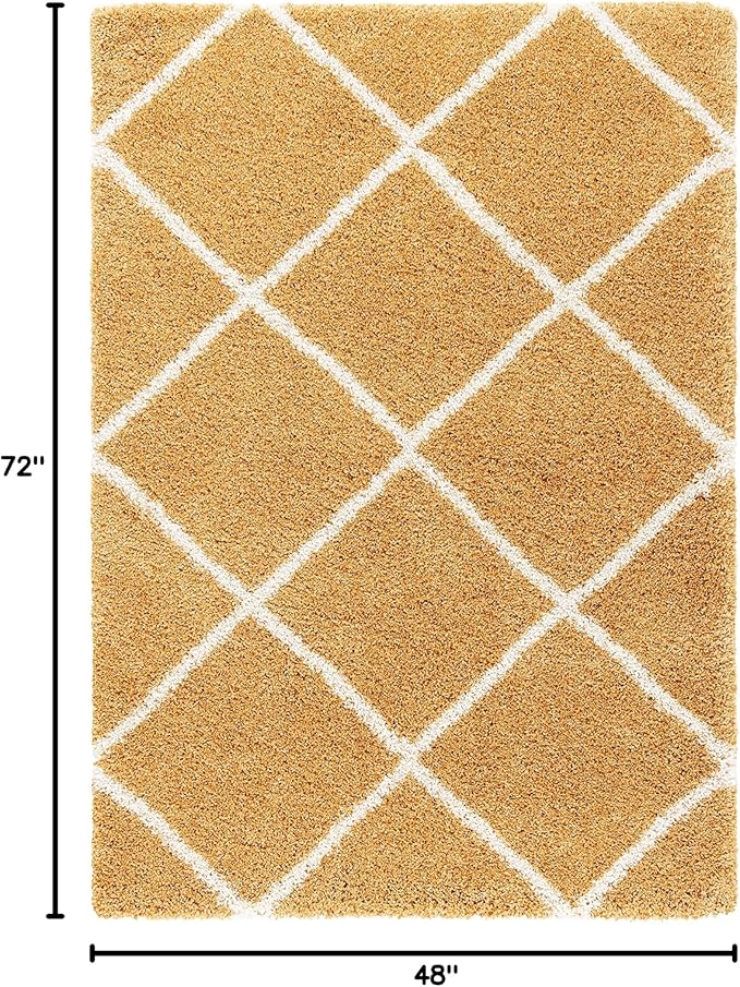 SAFAVIEH Hudson Shag Collection Accent Rug - 4' x 6', Gold & Ivory, Trellis Design, Non-Shedding & Easy Care, 2-inch Thick Ideal for High Traffic Areas in Entryway, Living Room, Bedroom (SGH281F)