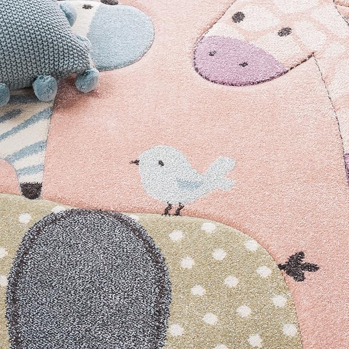 SAFAVIEH Carousel Kids Collection Runner Rug - 2' x 8', Blush Pink, Animal Design, Easy Care & Non-Shedding, Ideal for High Traffic Areas for Boys & Girls in Playroom, Nursery (CRK120U-28)