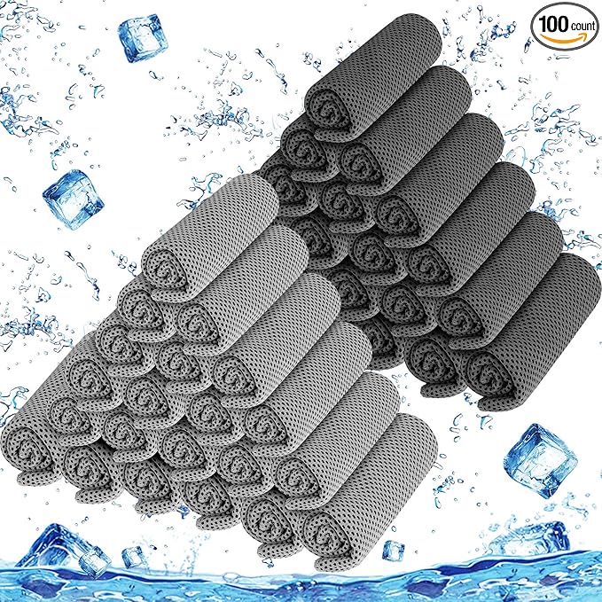 BBTO 100 Pack Cooling Towel - Microfiber Cold Sports Sweat Rags Neck & Face Breathable Ice Chilly Towel for Gym Yoga Golf Workout Beach Accessories