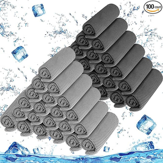 BBTO 100 Pack Cooling Towel - Microfiber Cold Sports Sweat Rags Neck & Face Breathable Ice Chilly Towel for Gym Yoga Golf Workout Beach Accessories