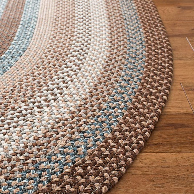 SAFAVIEH Washable Rug Outdoor Braided Collection - 6' x 9' Oval, Brown & Multi, Handmade & Reversible, Non-Shedding & Easy to Clean, Ideal for Patio, Backyard, Mudroom (BRD313A)