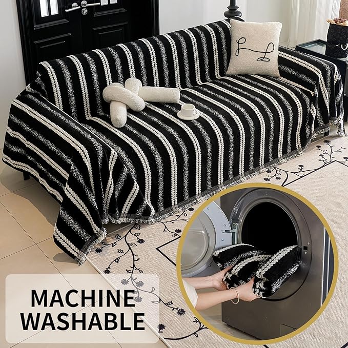 HAOMAIJIA Non Slip Couch Cover Sofa Covers for 3 Cushion Couch Washable sectional Couch Covers for Dogs pet Furniture Protector Couch Cover Blanket for Living Room (TM-Black, 71"x118")
