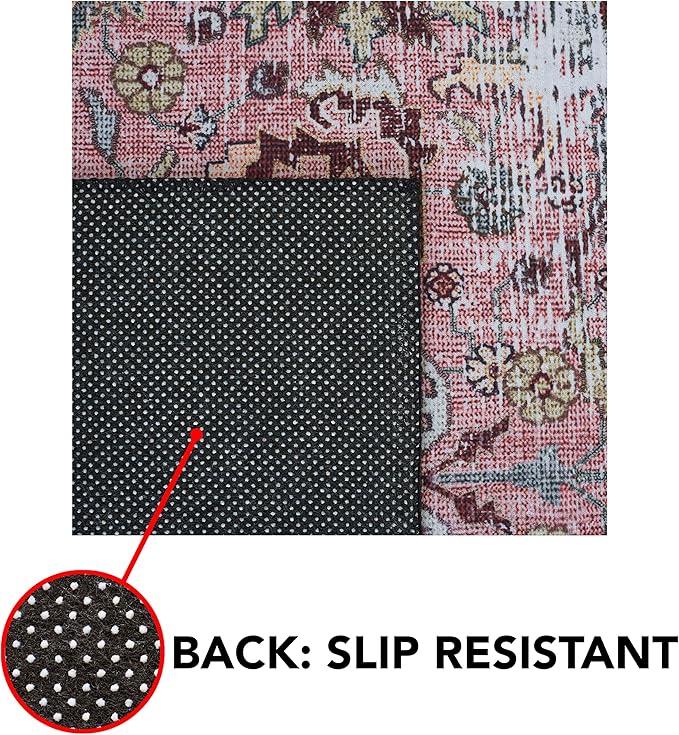 SAFAVIEH Washable Rug Tucson Collection - 2'6" x 4', Pink & Beige, Slip Resistant & Easy to Clean, Ideal for Living Room, Bedroom, Dining Space (TSN144U)